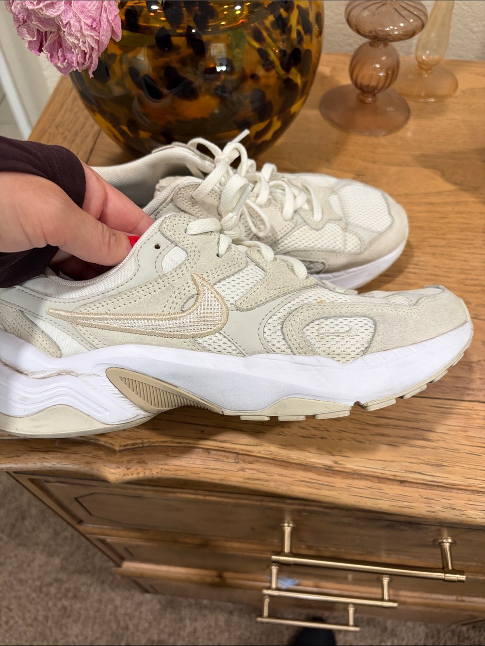 Nike Women's Cream/White Mesh & Suede Sneakers - Picture 3 of 4